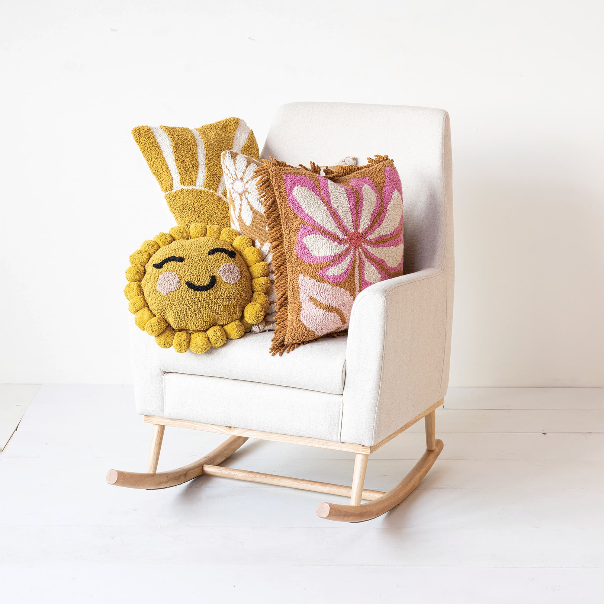 Hello Honey® 24" Yellow Sun Punch Hook Lumbar Pillow